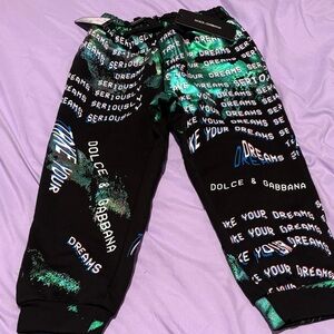 Dolce & Gabbana Black Joggers with Green & Blue Graphic Print